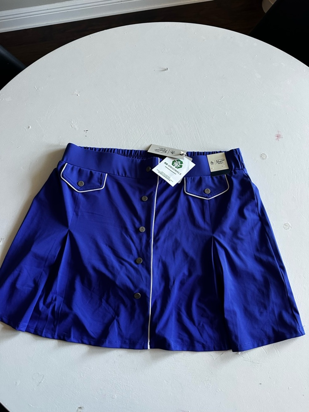NWT Penguin Tennis/Golf Blue A-Line Button Front Skort with Contrast Piping